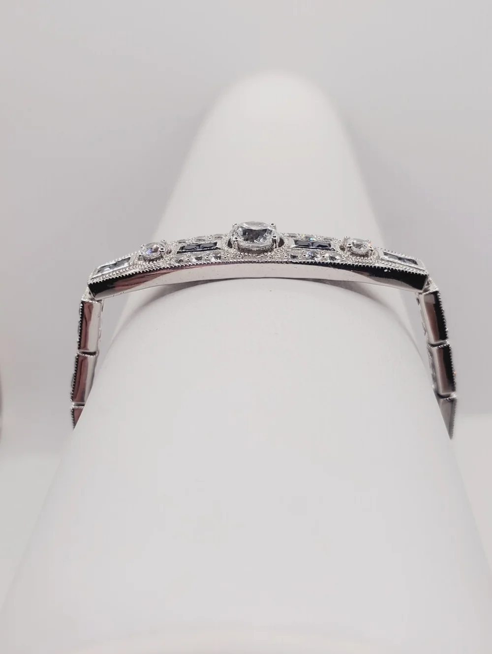 925 Sterling Silver Sapphire Blue CZ & Diamond Simulant Bracelet